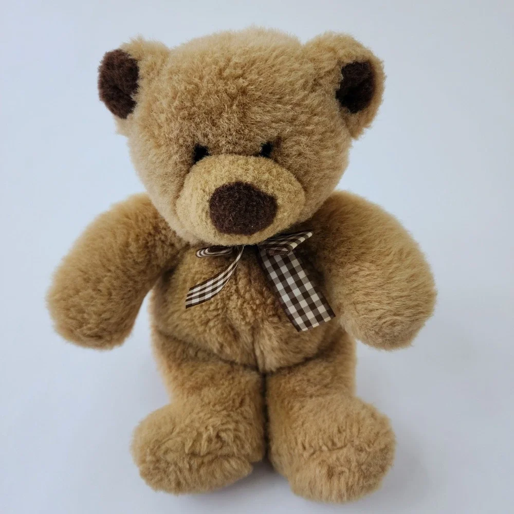 Classic Tan Plush Teddy Bear with Gingham Checkered Bow 10 Inch Stuffed‎ Animal